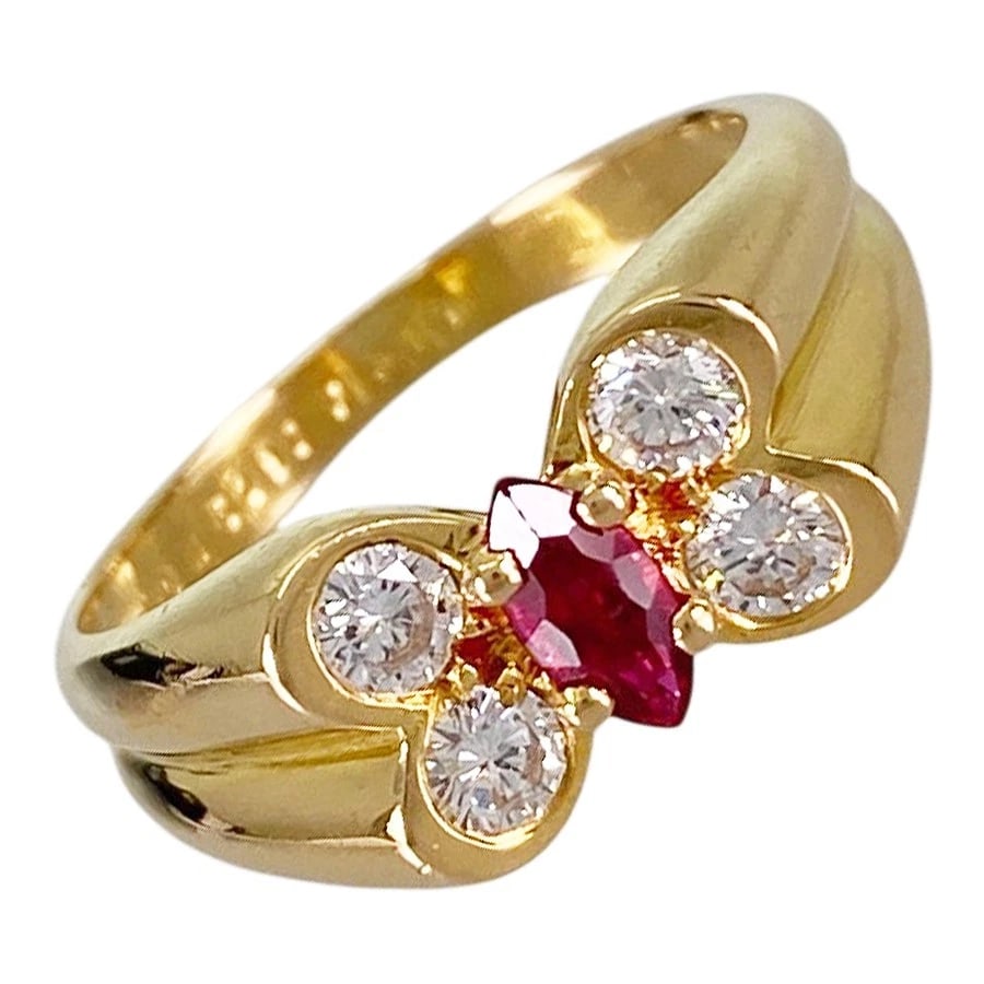 VAN CLEEF & ARPELS CERIA YELLOW GOLD RUBY DIAMOND RING: Van Cleef & Arpels Ceria Yellow gold Ruby Diamond Ring Brand: Van Cleef & Arpels Type/Style: Ring Material: 18K Yellow Gold Main Stone Ruby Color: YG Size: US 5-5.5 Accessories: None Accessories