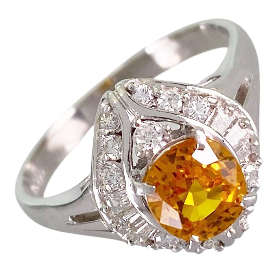 RING PLATINUM YELLOW SAPPHIRE DIAMOND: Ring Platinum Yellow Sapphire Diamond Brand: Unsigned Jewelry Type/Style: Ring Material: Platinum 900 Main Stone Sapphire Color: Silver Size: US 9-9.5 Accessories: None Accessories Notice: When