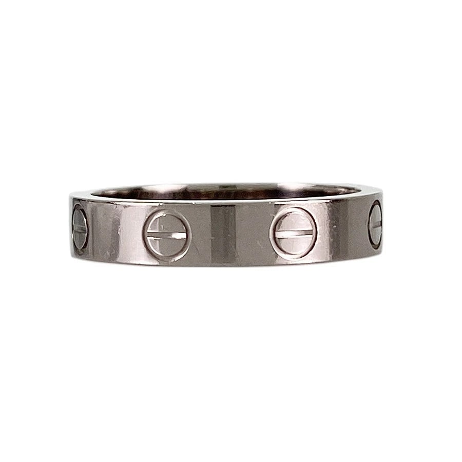 CARTIER MINI LOVE WHITE GOLD RING: Cartier Mini Love White gold Ring Brand: Cartier Type/Style: Ring Material: 18K White Gold Color: Silver Size: US 5.5 Accessories: None Accessories Notice: When purchasing pre-owned goods, please