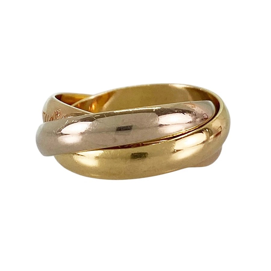 CARTIER TRINITY YELLOW GOLD RING: Cartier Trinity Yellow gold Ring Brand: Cartier Type/Style: Ring Material: 18K Yellow Gold 18K White Gold 18K Rose Gold Color: YG WG RG Size: US 5 Accessories: None Accessories Notice: Whe