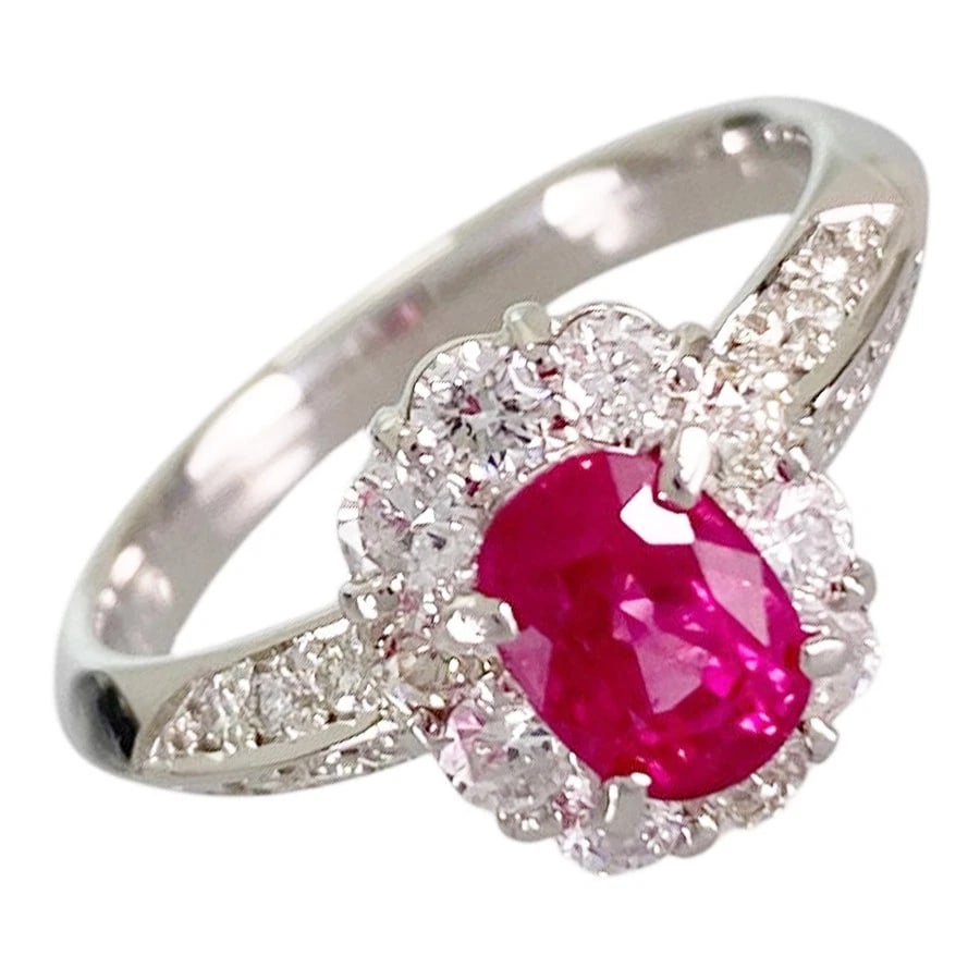 RING PLATINUM RUBY DIAMOND: Ring Platinum Ruby Diamond Brand: Unsigned Jewelry Type/Style: Ring Material: Platinum 950 Main Stone Ruby Color: Silver Size: US 5.5 Accessories: None Accessories Notice: When purchasing pre-owned