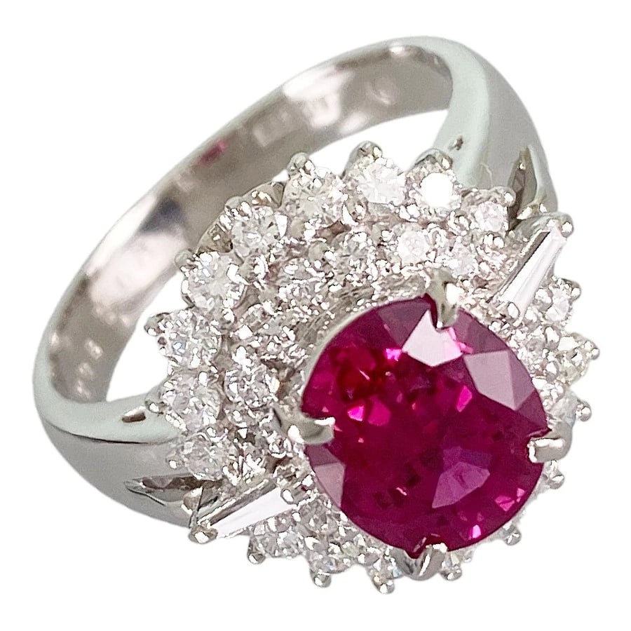 RING PLATINUM RUBY DIAMOND: Ring Platinum Ruby Diamond Brand: Unsigned Jewelry Type/Style: Ring Material: Platinum 900 Main Stone Ruby Color: Silver Size: US 5.5 Accessories: None Accessories Notice: When purchasing pre-owned