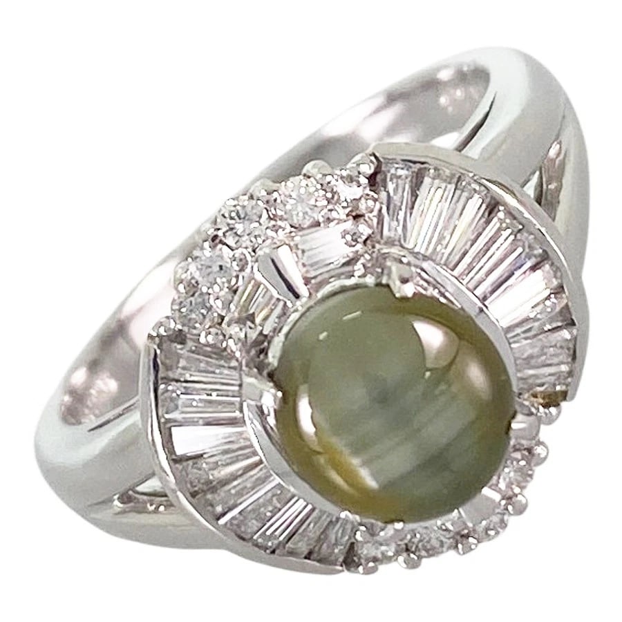 RING PLATINUM CAT'S EYE: Ring Platinum Cat's Eye Brand: Unsigned Jewelry Type/Style: Ring Material: Platinum 850 Color: Silver Size: US 6-6.5 Accessories: None Accessories Notice: When purchasing pre-owned goods, please
