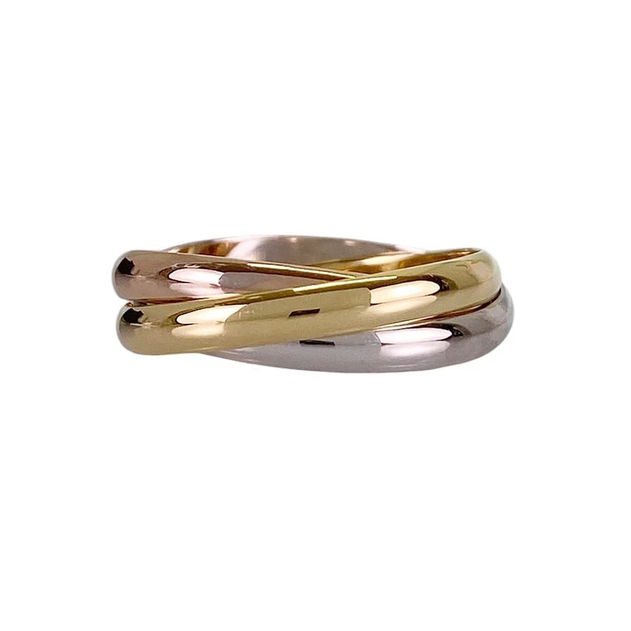 CARTIER TRINITY SM YELLOW GOLD RING: Cartier Trinity SM Yellow gold Ring Brand: Cartier Type/Style: Ring Material: 18K Yellow Gold 18K White Gold 18K Rose Gold Color: YG WG RG Size: US 8.5 Accessories: None Accessories Notice: When