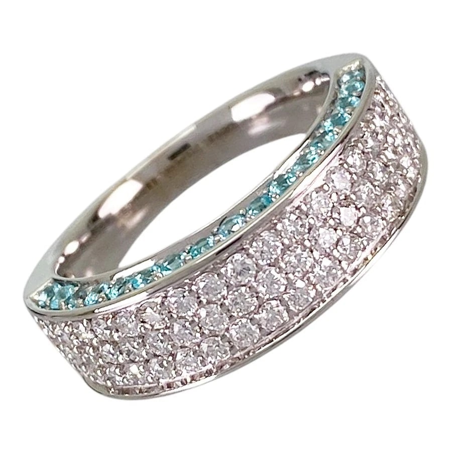 RING WHITE GOLD DIAMOND PARAIBA TOURMALINE: Ring White gold Diamond Paraiba Tourmaline Brand: Unsigned Jewelry Type/Style: Ring Material: 18K White Gold Color: Silver Size: US 5.5 Accessories: None Accessories Notice: When purchasing pre-owned
