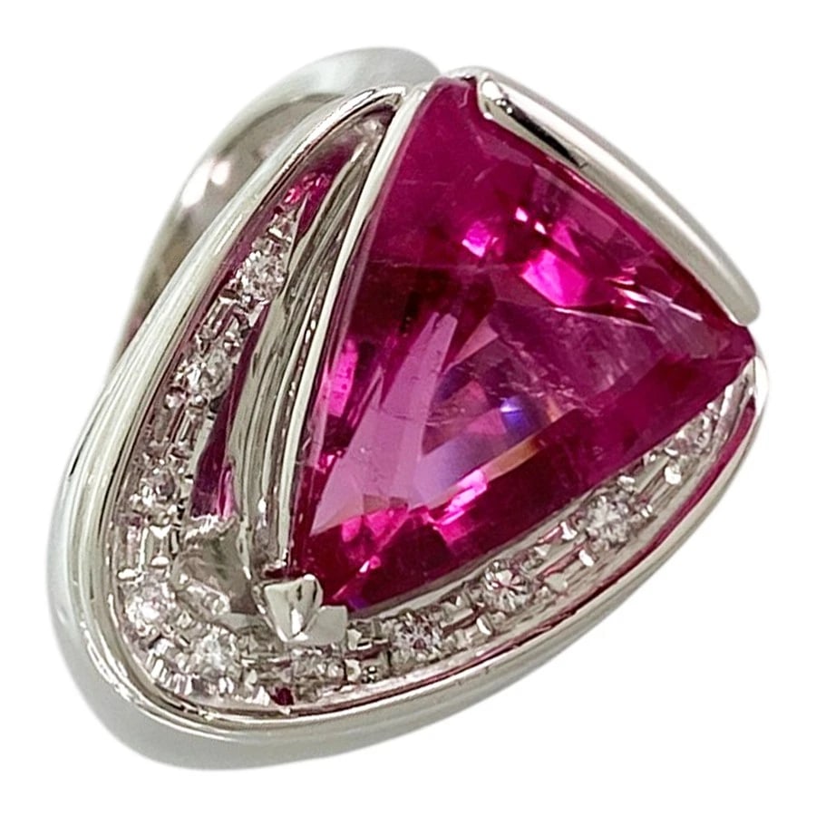 RING PLATINUM PINK TOURMALINE DIAMOND: Ring Platinum Pink Tourmaline Diamond Brand: Unsigned Jewelry Type/Style: Ring Material: Platinum 900 Main Stone Tourmaline Color: Silver Size: US 5.5 Accessories: None Accessories Notice: When