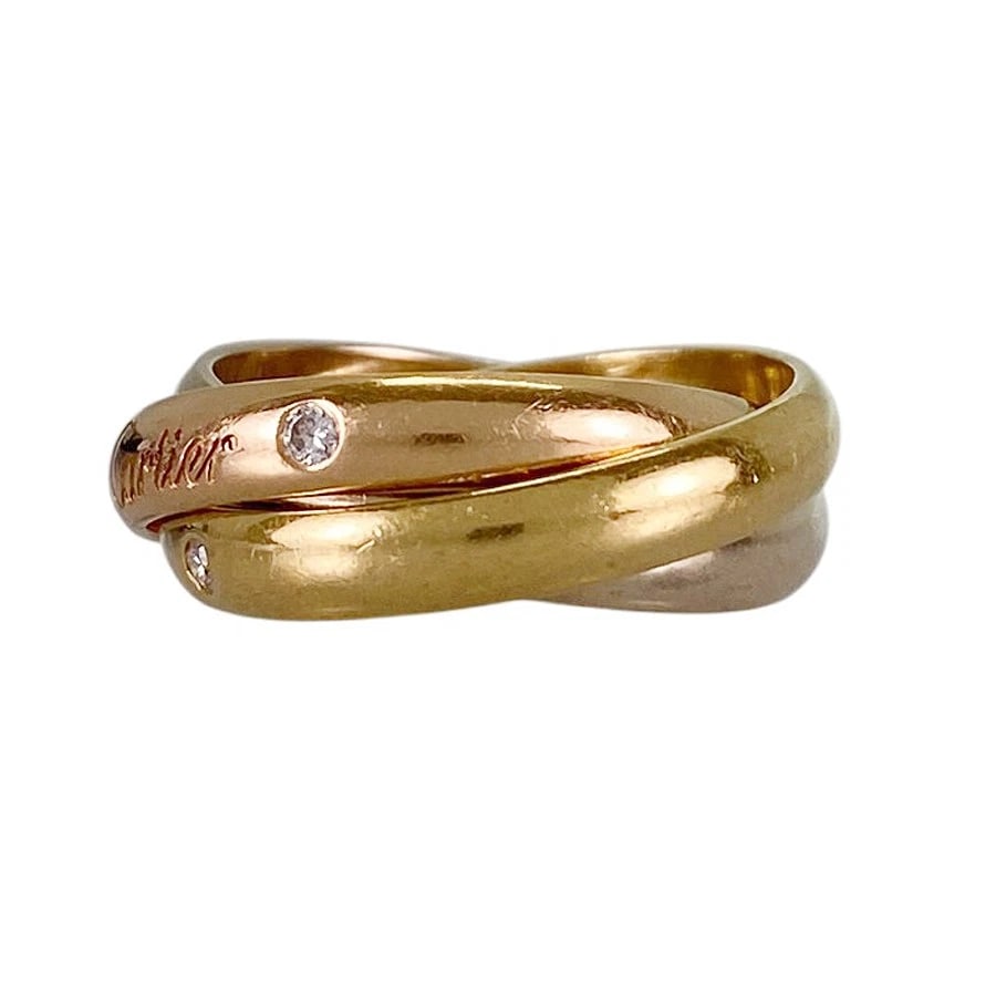 CARTIER TRINITY YELLOW GOLD DIAMOND RING: Cartier Trinity Yellow gold Diamond Ring Brand: Cartier Type/Style: Ring Material: 18K Yellow Gold 18K White Gold 18K Rose Gold Color: YG WG RG Size: US 5.5 Accessories: None Accessories Notice: When