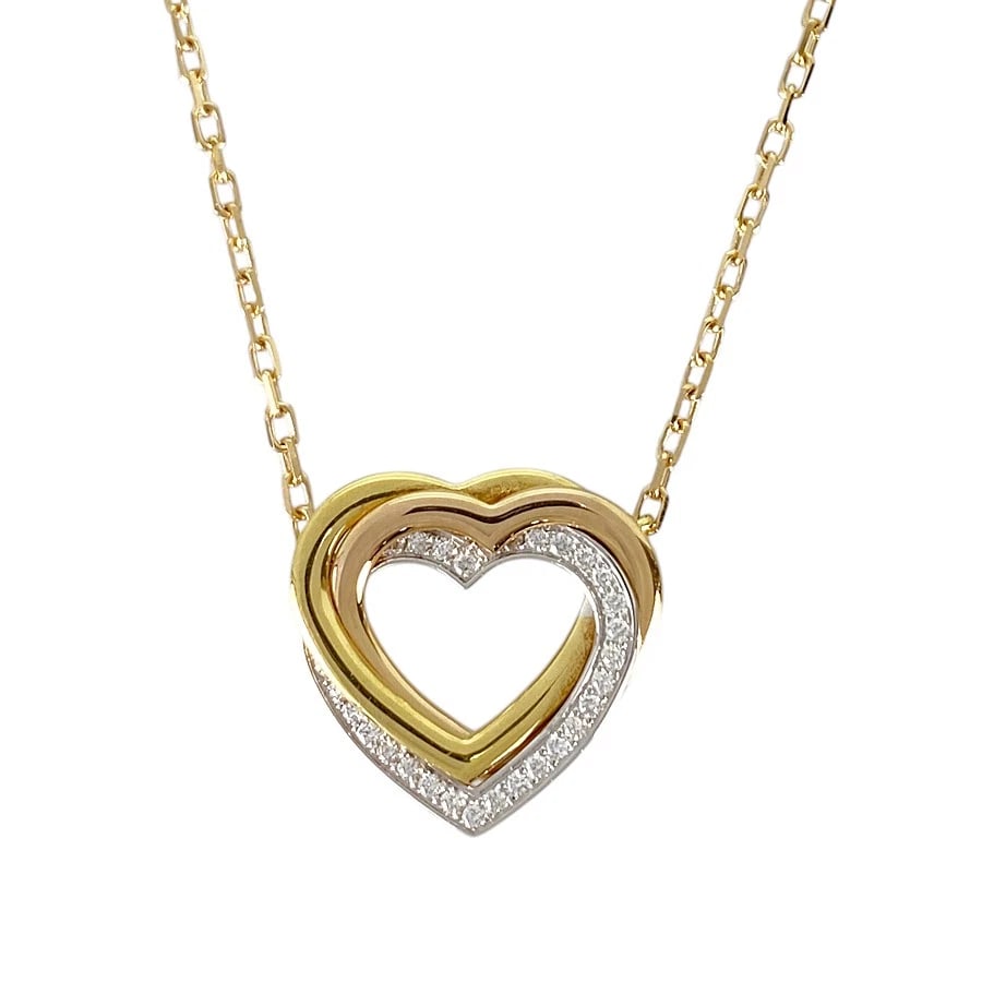 CARTIER TRINITY HEART YELLOW GOLD DIAMOND NECKLACE: Cartier Trinity heart Yellow gold Diamond Necklace Brand: Cartier Type/Style: Necklace Material: 18K Yellow Gold 18K Rose Gold 18K White Gold Color: YG WG RG Size: Top size:14.0mmx14.3mm Necklace full