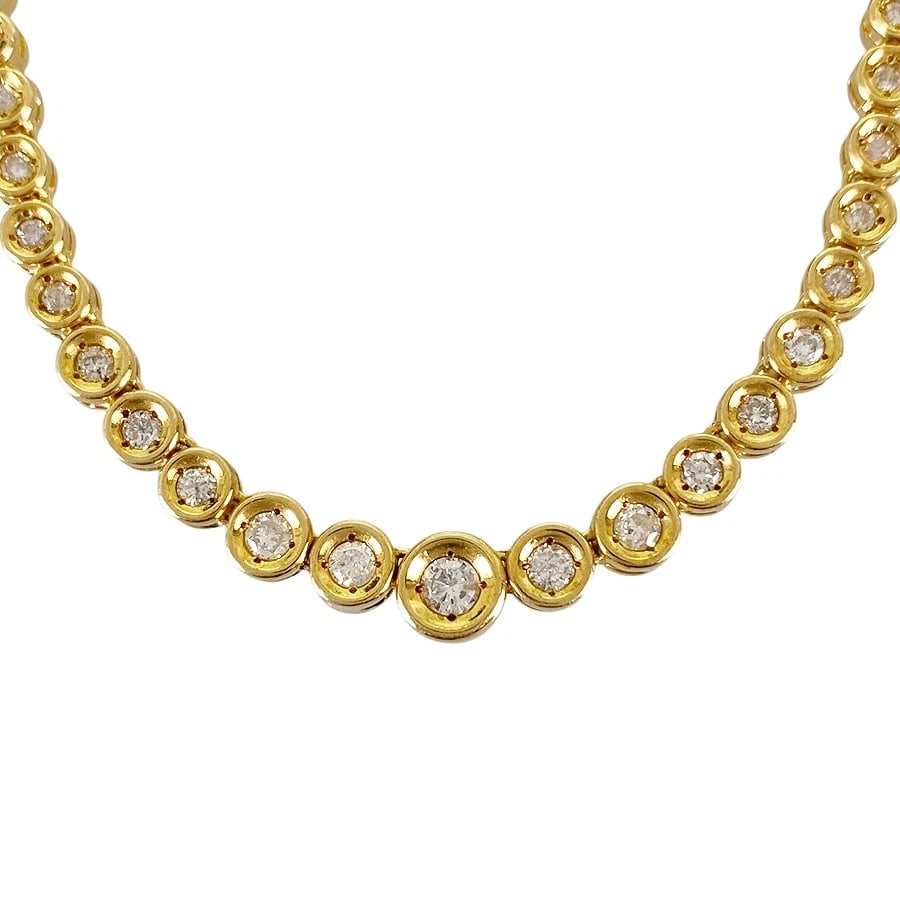 TENNIS NECKLACE YELLOW GOLD DIAMOND: Tennis necklace Yellow gold Diamond Brand: Unsigned Jewelry Type/Style: Tennis necklace Material: 18K Yellow Gold Color: Gold Size: Necklace full length:41cm Accessories: None Accessories Notice: