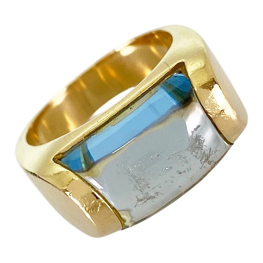 BVLGARI TRONCHETTO YELLOW GOLD BLUE TOPAZ RING: BVLGARI Tronchetto Yellow gold Blue Topaz Ring Brand: BVLGARI Type/Style: Ring Material: 18K Yellow Gold Main Stone Topaz Color: Gold Size: US 5 Accessories: None Accessories Notice: When purchasing