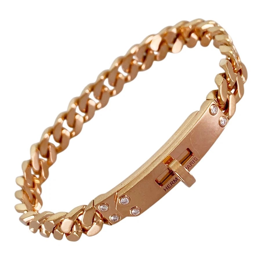 HERMES KELLY GRUMET ROSE GOLD DIAMOND BRACELET: HERMES Kelly Grumet Rose gold Diamond Bracelet Brand: HERMES Type/Style: Bracelet Material: 18K Rose Gold Color: RG Size: Wrist Size:15cm Accessories: None Accessories Notice: When purchasing