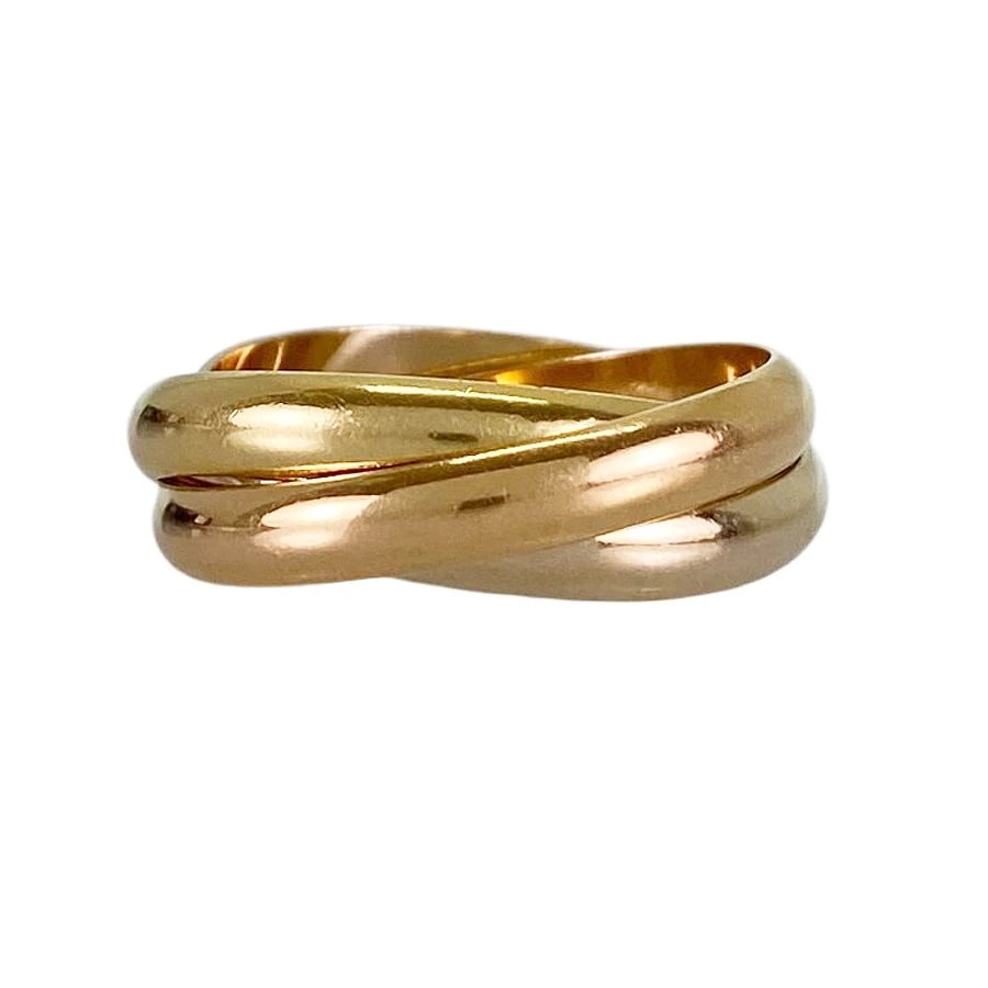 CARTIER TRINITY MM YELLOW GOLD RING: Cartier Trinity MM Yellow gold Ring Brand: Cartier Type/Style: Ring Material: 18K Yellow Gold 18K White Gold 18K Rose Gold Color: YG WG RG Size: US 9.5 Accessories: None Accessories Notice: When