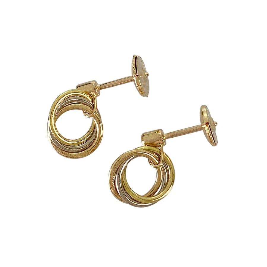 CARTIER TRINITY YELLOW GOLD DIAMOND EARRING: Cartier Trinity Yellow gold Diamond Earring Brand: Cartier Type/Style: Earring Material: 18K Yellow Gold 18K White Gold 18K Rose Gold Color: YG WG RG Size: Top size:14.4mmx10.6mm Accessories: None