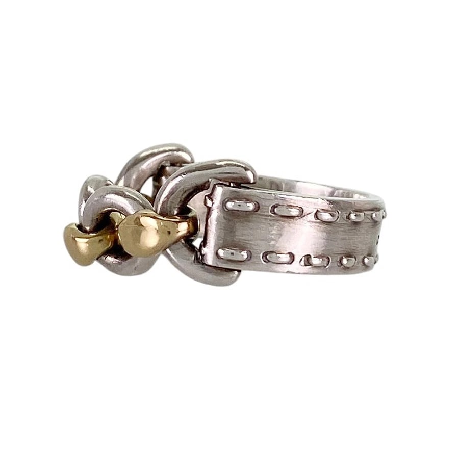 HERMES INTI SILVER RING: HERMES Inti Silver Ring Brand: HERMES Type/Style: Ring Material: Silver 925 18K Yellow Gold Color: Silver YG Size: US 5.5 Accessories: None Accessories Notice: When purchasing pre-owned goods, please