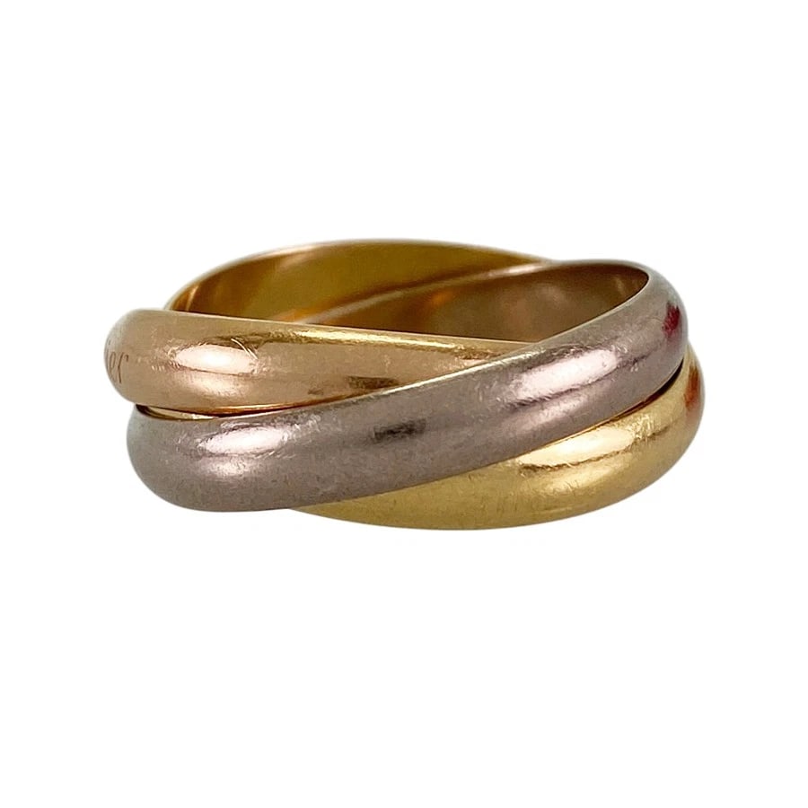 CARTIER TRINITY YELLOW GOLD RING: Cartier Trinity Yellow gold Ring Brand: Cartier Type/Style: Ring Material: 18K Yellow Gold 18K White Gold 18K Rose Gold Color: YG WG RG Size: US 7.5 Accessories: None Accessories Notice: W