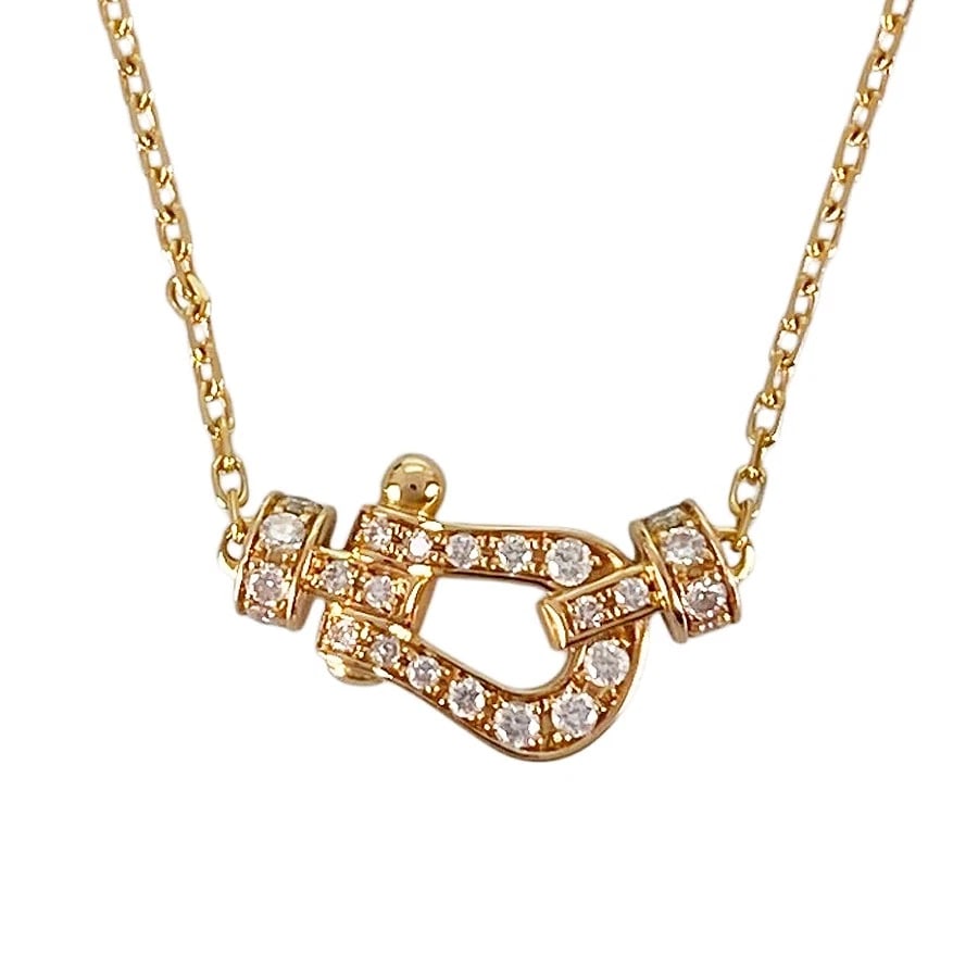 FRED FORCE SMALL MODEL ROSE GOLD DIAMOND NECKLACE: FRED Force Small model Rose gold Diamond Necklace Brand: FRED Type/Style: Necklace Material: 18K Rose Gold Color: RG Size: Top size:6.0mmx13.2mm Necklace full length:40cm Accessories: None