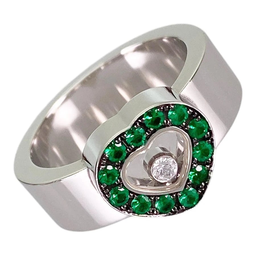 CHOPARD HAPPY DIAMOND WHITE GOLD EMERALD DIAMOND RING: Chopard Happy Diamond White gold Emerald Diamond Ring Brand: Chopard Type/Style: Ring Material: 18K White Gold Color: Silver Size: US 6 Accessories: None Accessories Notice: When purchasing pre-owned