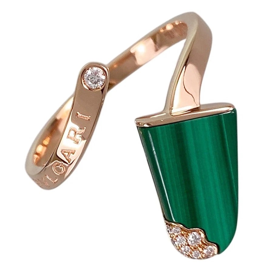 BVLGARI GERATI ROSE GOLD MALACHITE DIAMOND RING: BVLGARI Gerati Rose gold Malachite Diamond Ring Brand: BVLGARI Type/Style: Ring Material: 18K Rose Gold Color: RG Size: US 8 Accessories: None Accessories Notice: When purchasing pre-owned goods,
