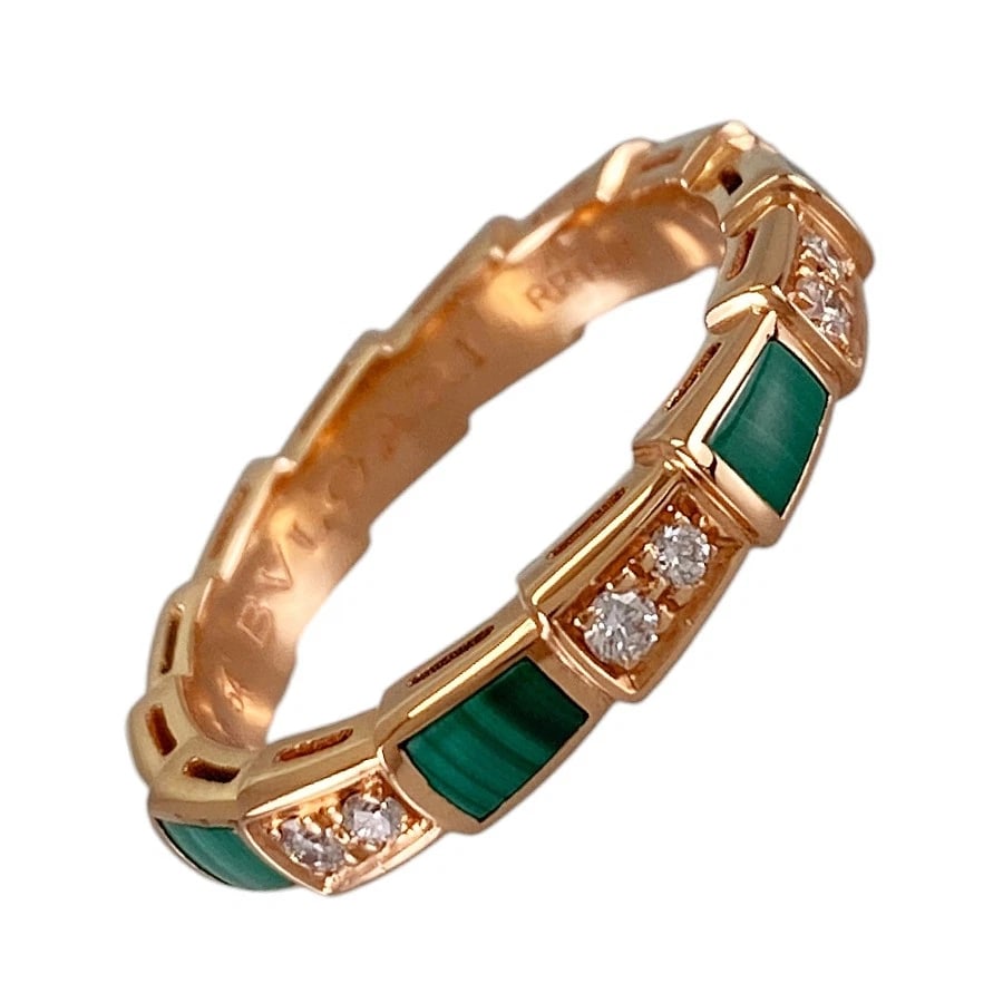 BVLGARI SERPENTI VIPER ROSE GOLD MALACHITE DIAMOND RING: BVLGARI Serpenti Viper Rose gold Malachite Diamond Ring Brand: BVLGARI Type/Style: Ring Material: 18K Rose Gold Main Stone Malachite Color: RG Size: US 6.5-7 Accessories: None Accessories Notice: