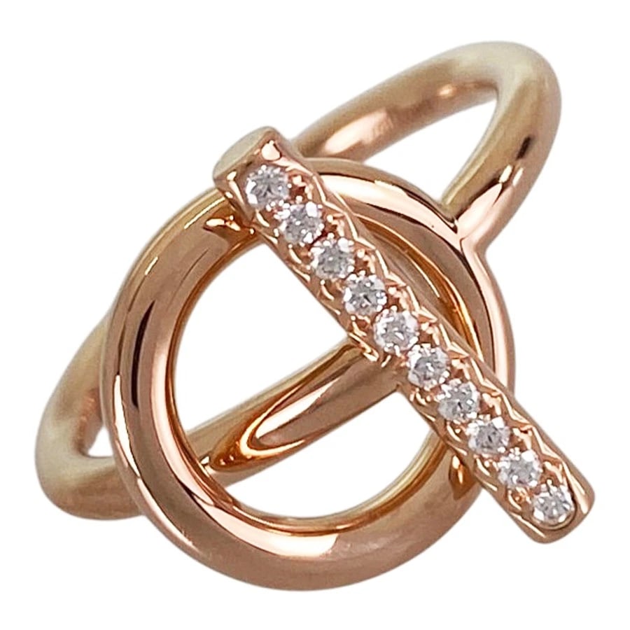 HERMES ECHAPE ROSE GOLD DIAMOND RING: HERMES Echape Rose gold Diamond Ring Brand: HERMES Type/Style: Ring Material: 18K Rose Gold Color: RG Size: US 5.5 Accessories: None Accessories Notice: When purchasing pre-owned goods, please refer