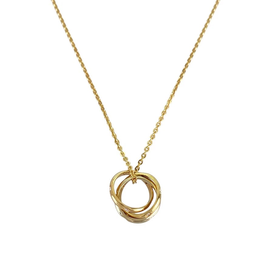 CARTIER BABY TRINITY YELLOW GOLD DIAMOND NECKLACE: Cartier Baby Trinity Yellow gold Diamond Necklace Brand: Cartier Type/Style: Necklace Material: 18K Yellow Gold 18K White Gold 18K Rose Gold Color: YG WG RG Size: Top size:12.2mmx5.0mm Necklace full