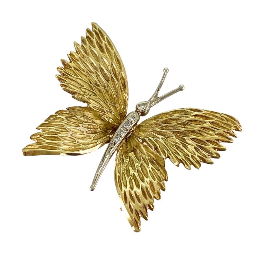 TIFFANY&CO. YELLOW GOLD DIAMOND BROOCH: TIFFANY&Co. Yellow gold Diamond Brooch Brand: TIFFANY&Co. Type/Style: Brooch Material: 18K Yellow Gold 18K White Gold Color: YG WG Size: Top size:26.5mmx33.0mm Accessories: None Accessorie