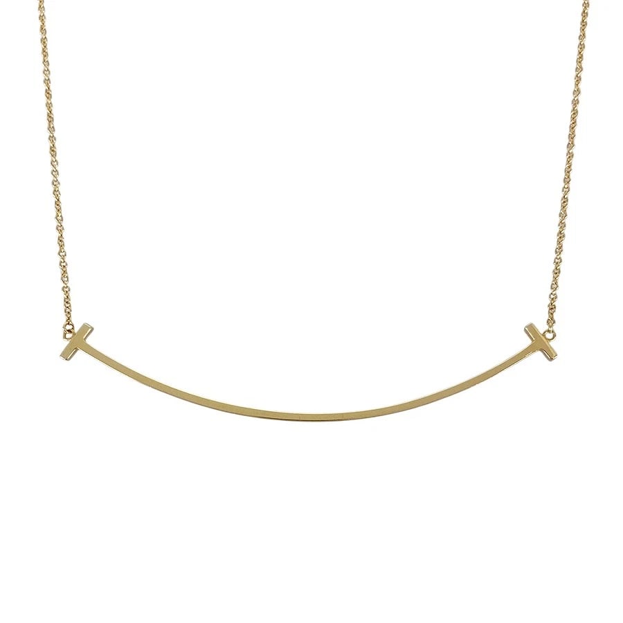 TIFFANY&CO. T SMILE LARGE YELLOW GOLD NECKLACE: TIFFANY&Co. T Smile Large Yellow gold Necklace Brand: TIFFANY&Co. Type/Style: Necklace Material: 18K Yellow Gold Color: Gold Size: Top size:9.2mmx66.6mm Necklace full length:45cm Accessories: None
