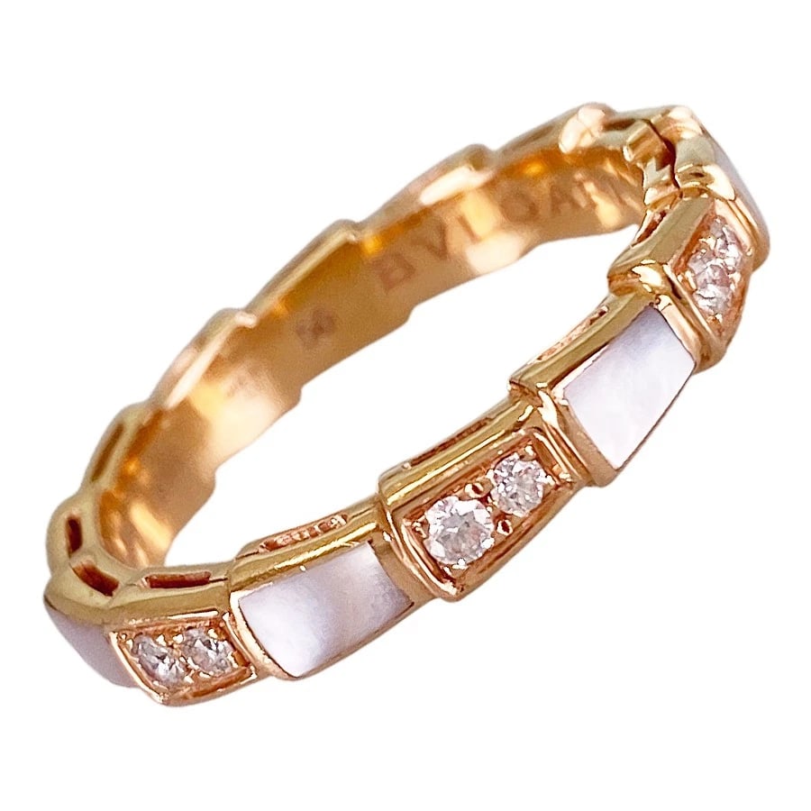 BVLGARI SERPENTI VIPER ROSE GOLD SHELL DIAMOND RING: BVLGARI Serpenti Viper Rose gold Shell Diamond Ring Brand: BVLGARI Type/Style: Ring Material: 18K Rose Gold Color: RG Size: US 7.5 Accessories: None Accessories Notice: When purchasing pre-owned