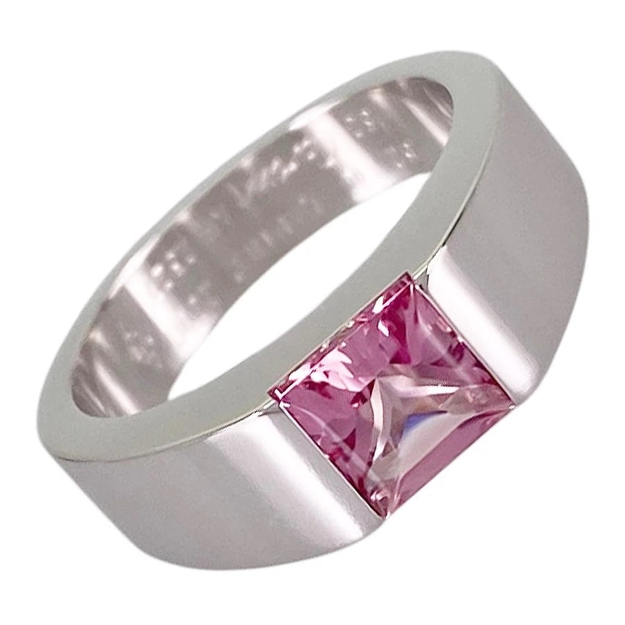 CARTIER TANK WHITE GOLD PINK TOURMALINE RING: Cartier tank White gold Pink Tourmaline Ring Brand: Cartier Type/Style: Ring Material: 18K White Gold Main Stone Tourmaline Color: Silver Size: US 6 Accessories: None Accessories Notice: When