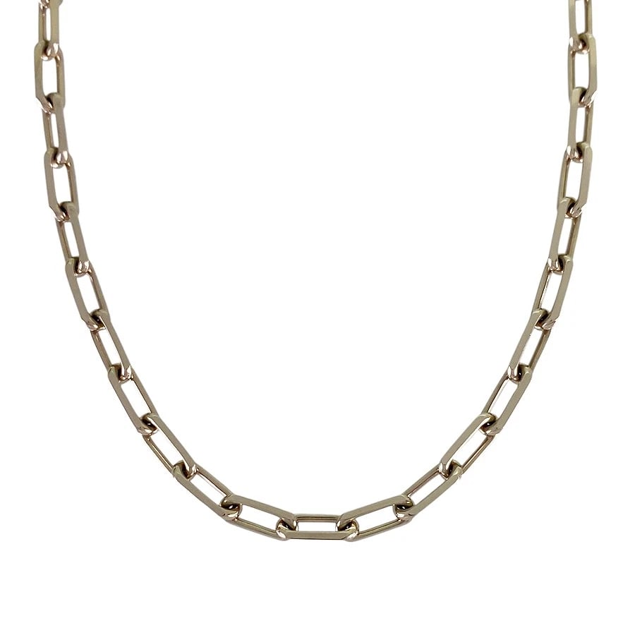 CARTIER SANTOS DE CARTIER SMALL WHITE GOLD NECKLACE: Cartier Santos de cartier small White gold Necklace Brand: Cartier Type/Style: Necklace Material: 18K White Gold Color: Silver Size: Necklace full length:56cm Necklace Width:3.7mm Accessories: None