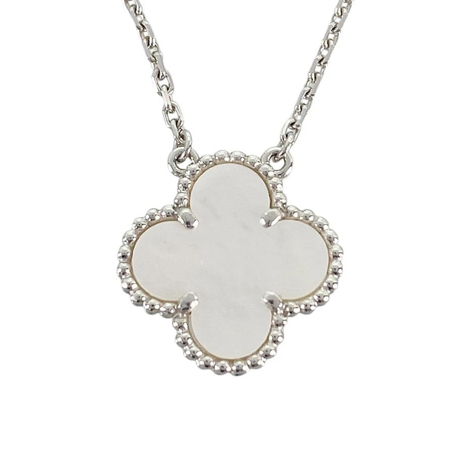 VAN CLEEF & ARPELS ALHAMBRA WHITE GOLD NECKLACE: Van Cleef & Arpels Alhambra White gold Necklace Brand: Van Cleef & Arpels Type/Style: Necklace Material: 18K White Gold Color: Silver Size: Motif size:14.8mmx14.8mm Necklace full length:41.5cm