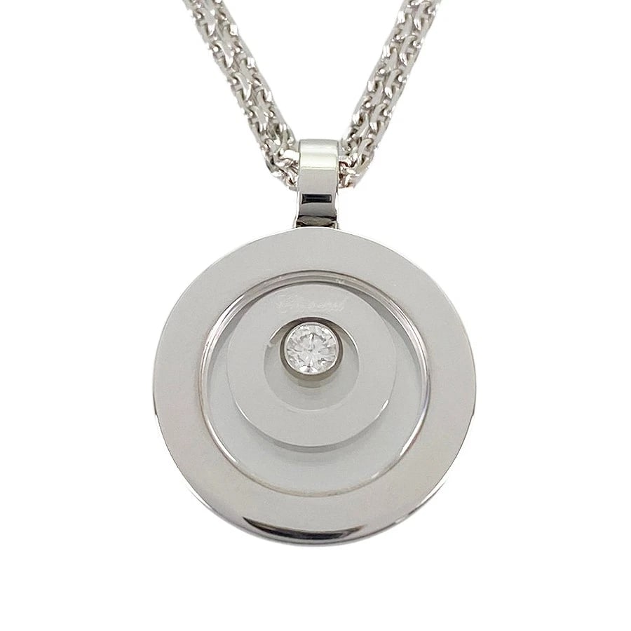 CHOPARD HAPPY SPIRIT WHITE GOLD DIAMOND NECKLACE: Chopard Happy spirit White gold Diamond Necklace Brand: Chopard Type/Style: Necklace Material: 18K White Gold Color: Silver Size: Top size:22.7mmx17.0mm Necklace full length:42cm Accessories: None