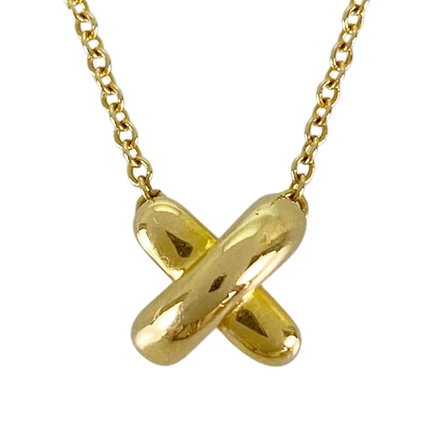 TIFFANY&CO. CROSS-STITCH YELLOW GOLD NECKLACE: TIFFANY&Co. Cross-stitch Yellow gold Necklace Brand: TIFFANY&Co. Type/Style: Necklace Material: 18K Yellow Gold Color: Gold Size: Top size:7.1mmx7.2mm Necklace full length:42cm Accessories: None <