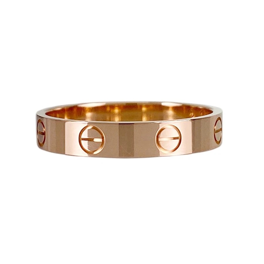 CARTIER MINI LOVE ROSE GOLD RING: Cartier Mini Love Rose gold Ring Brand: Cartier Type/Style: Ring Material: 18K Rose Gold Color: RG Size: US 8-8.5 Accessories: None Accessories Notice: When purchasing pre-owned goods, ple