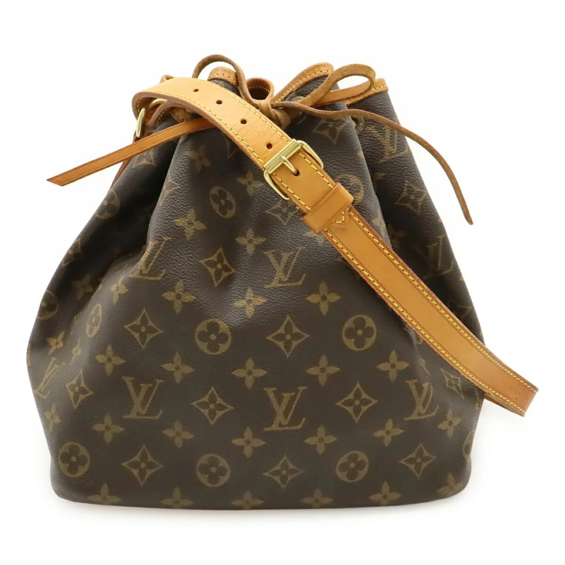 LOUIS VUITTON MONOGRAM PETIT NOE SHOULDER BAG: LOUIS VUITTON Monogram Petit Noe Shoulder Bag Brand: Louis Vuitton Type/Style: Shoulder bag Material: Canvas Color: Brown, Monogram Size: (HxWxD) 26.5cm x 24.5cm x 18cm / 10.43inch x 9.64inch x