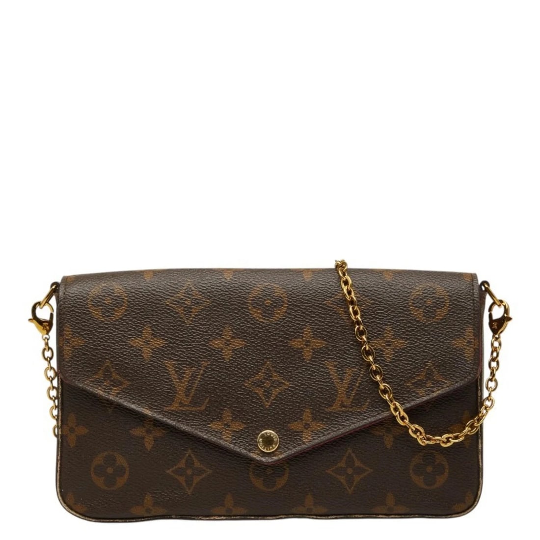 LOUIS VUITTON MONOGRAM POCHETTE FELICIE CHAIN SHOULDER BAG: Louis Vuitton Monogram Pochette Felicie Chain Shoulder Bag Brand: Louis Vuitton Type/Style: Pochette, Shoulder bag Material: Monogram Color: Brown, Fuchsia, Monogram Size: (HxWxD) 11cm x 20cm x 3cm /