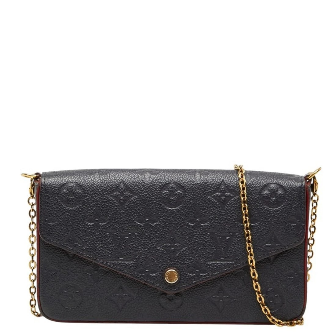 LOUIS VUITTON MONOGRAM EMPREINTE POCHETTE FELICIE CROSSBODY: Louis Vuitton Monogram Empreinte Pochette Felicie Crossbody Brand: Louis Vuitton Type/Style: Pochette, Shoulder bag Material: Leather Color: Marine rouge, Navy Size: (HxWxD) 12.5cm x 21cm x 3cm /