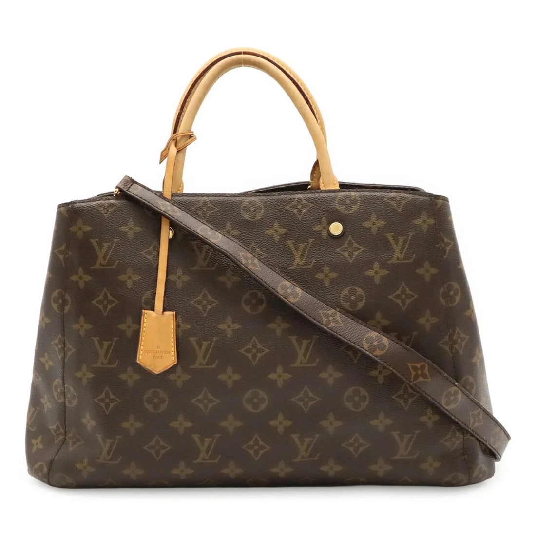LOUIS VUITTON MONOGRAM MONTAIGNE GM HANDBAG: LOUIS VUITTON Monogram Montaigne GM Handbag Brand: Louis Vuitton Type/Style: Handbag, Shoulder bag, Tote bag Material: Monogram Color: Brown, Monogram Size: (HxWxD) 26cm x 40.5cm x 15.5cm / 10.23inch 