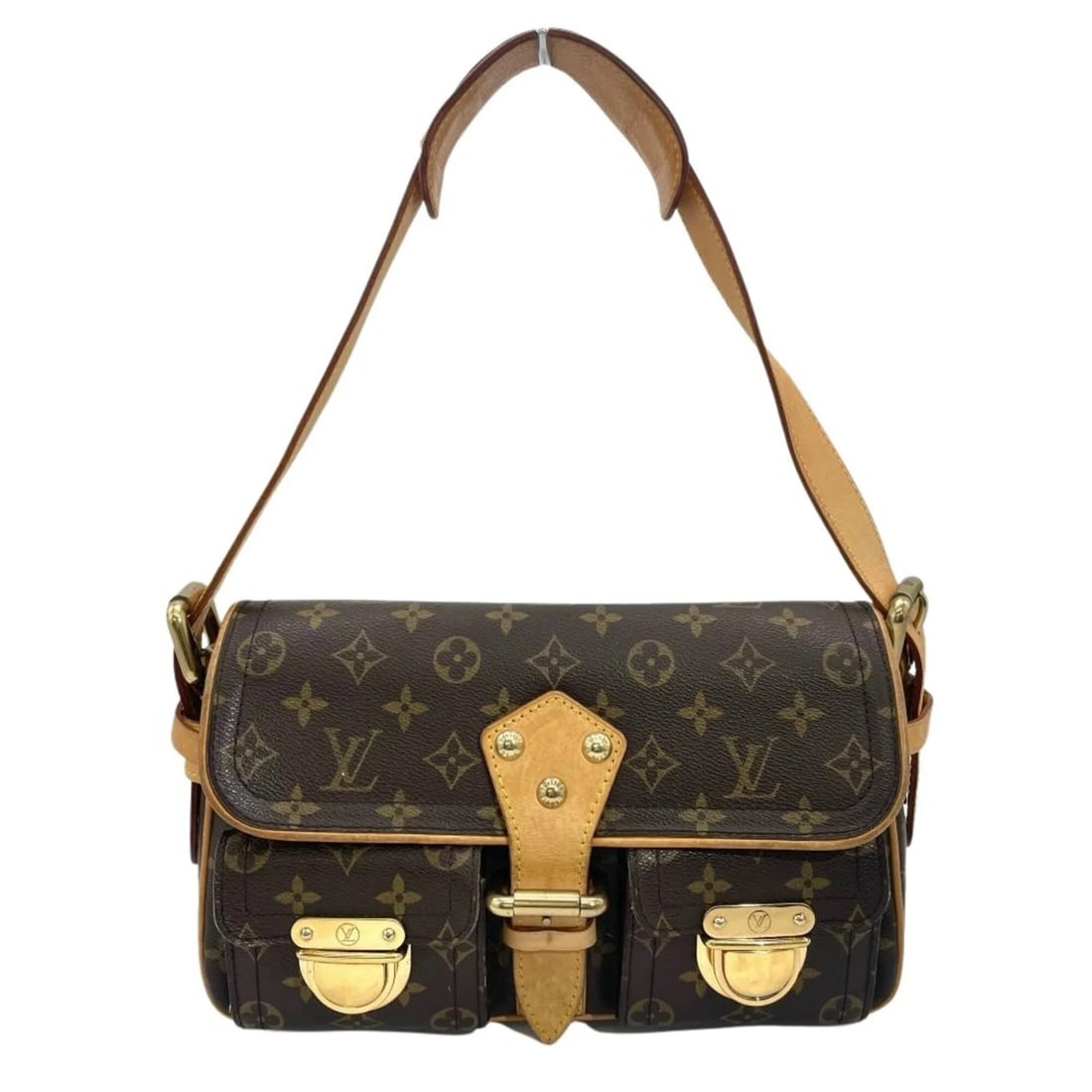 LOUIS VUITTON HUDSON PM SHOULDER BAG: Louis Vuitton Hudson PM Shoulder Bag Brand: Louis Vuitton Type/Style: Shoulder bag Material: Monogram Color: Brown Size: (HxWxD) 17cm x 29cm x 7.5cm / 6.69inch x 11.41inch x 2.95inch Accessories: