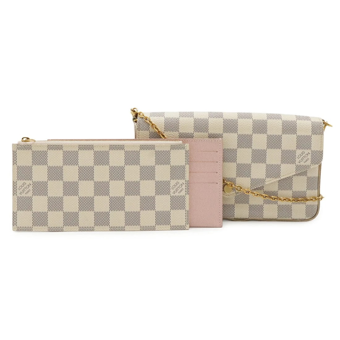 LOUIS VUITTON DAMIER AZUR POCHETTE FELICIE SHOULDER BAG: LOUIS VUITTON Damier Azur Pochette Felicie Shoulder Bag Brand: Louis Vuitton Type/Style: Clutch bag, Pochette, Shoulder bag Material: Damier Azur , Canvas , PVC Color: Damier Azur, Ivory Size: (HxWxD)