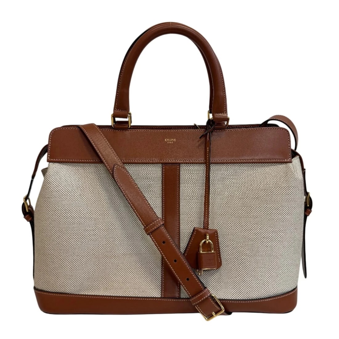 CELINE CABAS DE FRANCE 2-WAY HANDBAG/SHOULDER BAG: CELINE Cabas de France 2-way Handbag/Shoulder Bag Brand: Celine Type/Style: Shoulder bag Material: Canvas , Leather Color: Beige brown Size: (HxWxD) 25cm x 39cm x 16cm / 9.84inch x 15.35inch x 6.29inc