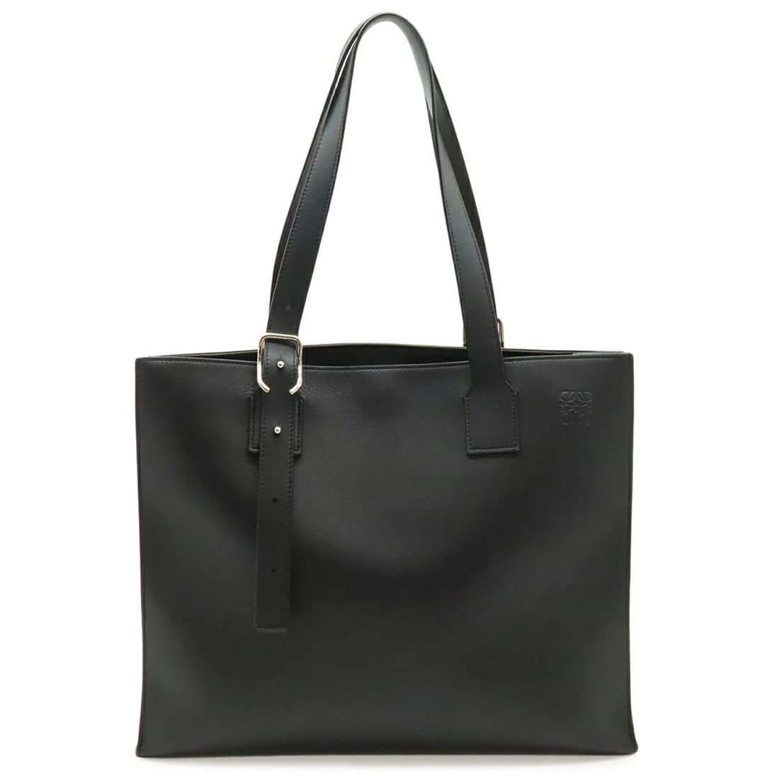 LOEWE ANAGRAM BUCKLE HORIZONTAL TOTE BAG: LOEWE Anagram Buckle Horizontal Tote Bag Brand: Loewe Type/Style: Shoulder bag, Tote bag Material: Leather Color: Black, White Size: (HxWxD) 32cm x 39.5cm x 9cm / 12.59inch x 15.55inch x 3.54inch