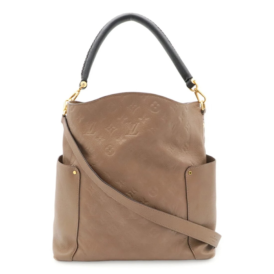 LOUIS VUITTON MONOGRAM EMPREINTE BAGATELLE: LOUIS VUITTON Monogram Empreinte Bagatelle Brand: Louis Vuitton Type/Style: Shoulder bag Material: Monogram Empreinte Color: Taupe Size: (HxWxD) 35cm x 32cm x 13.5cm / 13.77inch x 12.59inch x 5.31inch