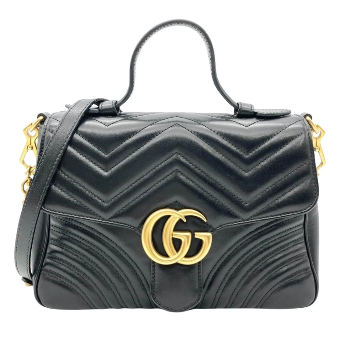GUCCI GG MARMONT HANDBAG/SHOULDER BAG: Gucci GG Marmont Handbag/Shoulder Bag Brand: Gucci Type/Style: Handbag, Shoulder bag Material: Leather Color: Black Size: (HxWxD) 17cm x 26cm x 10.5cm / 6.69inch x 10.23inch x 4.13inch Accessories