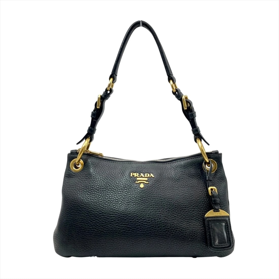 PRADA LOGO ONE-SHOULDER SHOULDER BAG: Prada Logo One-Shoulder Shoulder Bag Brand: Prada Type/Style: Shoulder bag Material: Leather Color: Black Size: (HxWxD) 17cm x 30cm x 9cm / 6.69inch x 11.81inch x 3.54inch Accessories: None
