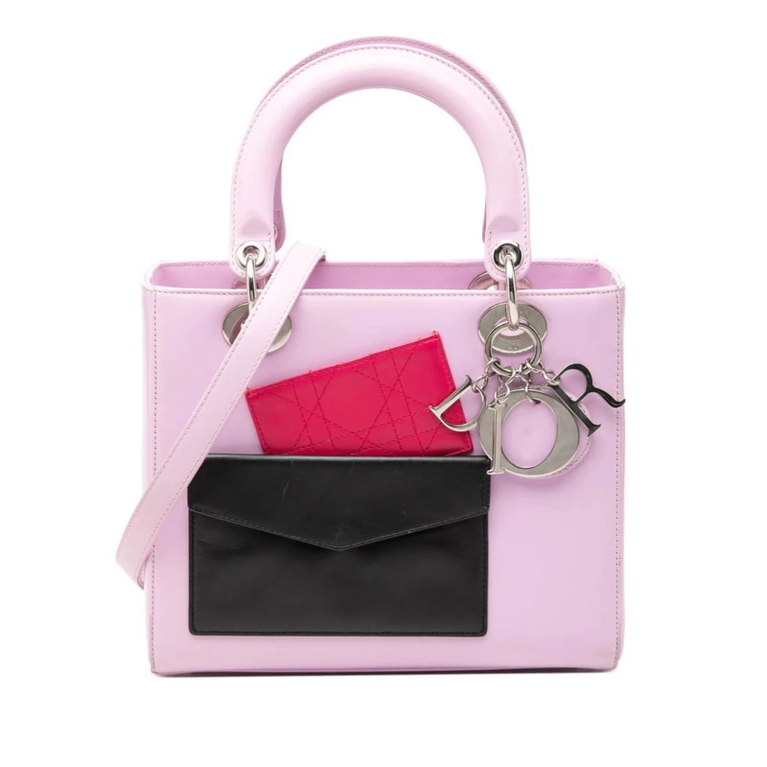 CHRISTIAN DIOR DIOR LADY POCKET HANDBAG SHOULDER BAG: Christian Dior Dior Lady Pocket Handbag Shoulder Bag Brand: Christian Dior Type/Style: Handbag, Shoulder bag Material: Leather Color: Multi-color, Pink Size: (HxWxD) 20cm x 23.5cm x 11.5cm / 7.87inch 
