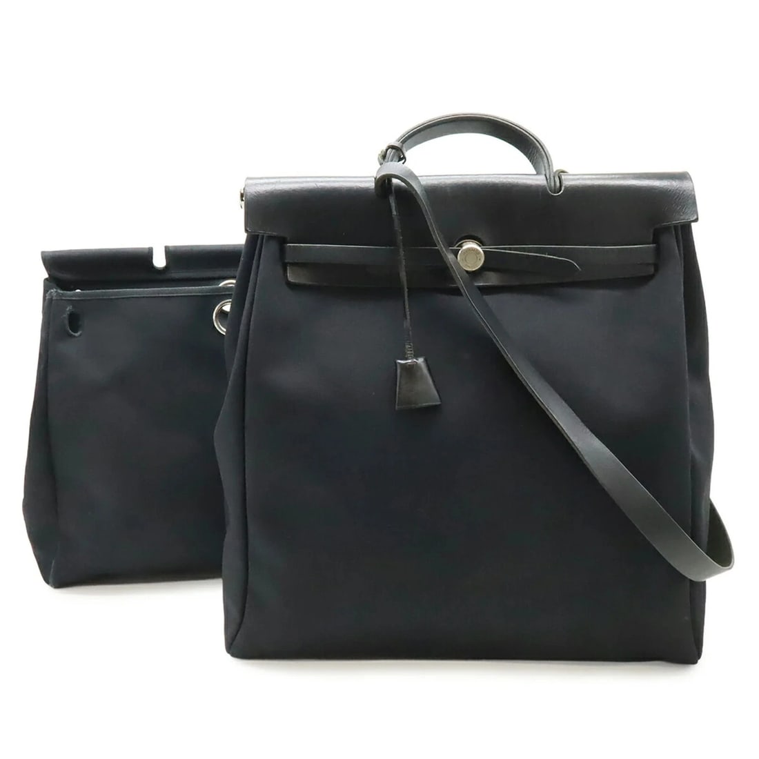 HERMES HERBAG MM HANDBAG SHOULDER BAG: HERMES Herbag MM Handbag Shoulder Bag Brand: Hermes Type/Style: Handbag, Shoulder bag Material: Canvas Color: Black Size: (HxWxD) 45cm x 37cm x 14cm / 17.71inch x 14.56inch x 5.51inch Accessories: