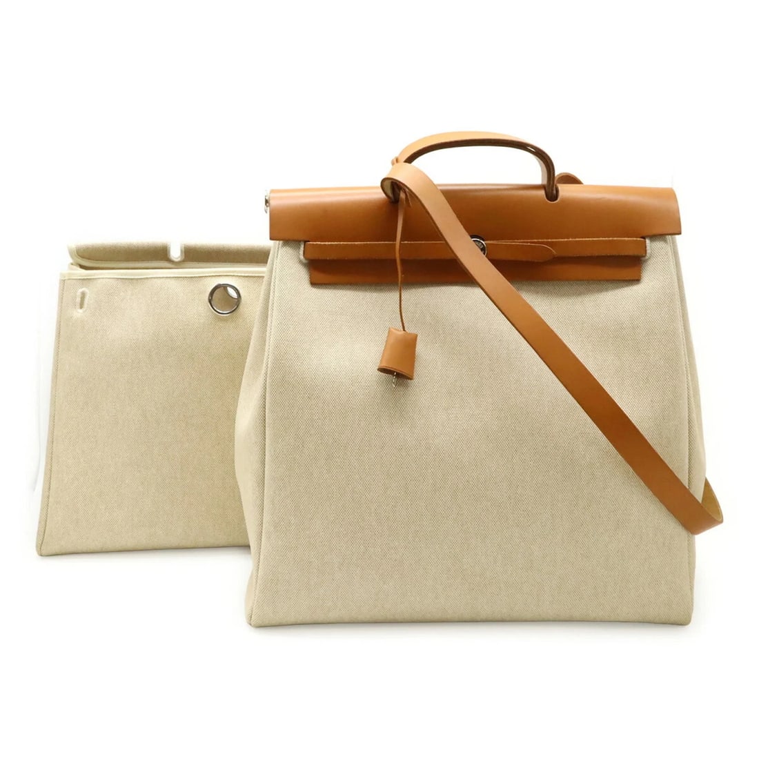 HERMES HERBAG MM HANDBAG SHOULDER BAG TOILE H LEATHER: HERMES Herbag MM Handbag Shoulder Bag Toile H Leather Brand: Hermes Type/Style: Handbag, Shoulder bag Material: Toile H Color: Natural Size: (HxWxD) 40cm x 39cm x 13.5cm / 15.74inch x 15.35inch x
