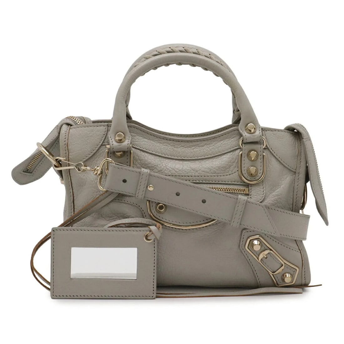 BALENCIAGA CLASSIC MINI CITY HANDBAG SHOULDER BAG: BALENCIAGA Classic Mini City Handbag Shoulder Bag Brand: Balenciaga Type/Style: Handbag, Shoulder bag Material: Leather Color: Light gray Size: (HxWxD) 15cm x 24cm x 8cm / 5.9inch x 9.44inch x