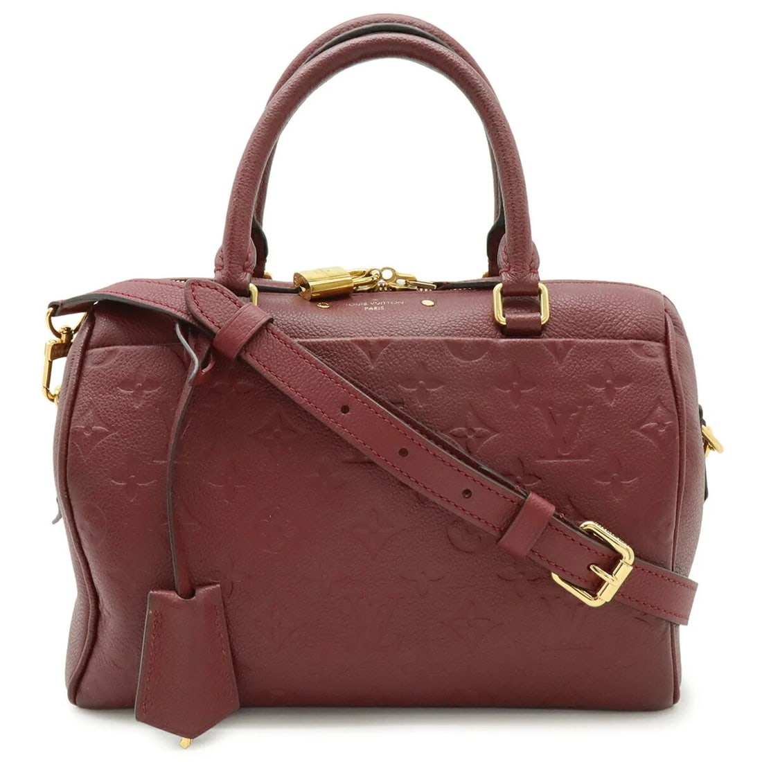 LOUIS VUITTON MONOGRAM EMPREINTE SPEEDY BANDOULIERE: LOUIS VUITTON Monogram Empreinte Speedy Bandouliere Brand: Louis Vuitton Type/Style: Handbag, Shoulder bag Material: Monogram Empreinte , Leather Color: Raisin Size: (HxWxD) 18cm x 26cm x 15cm /